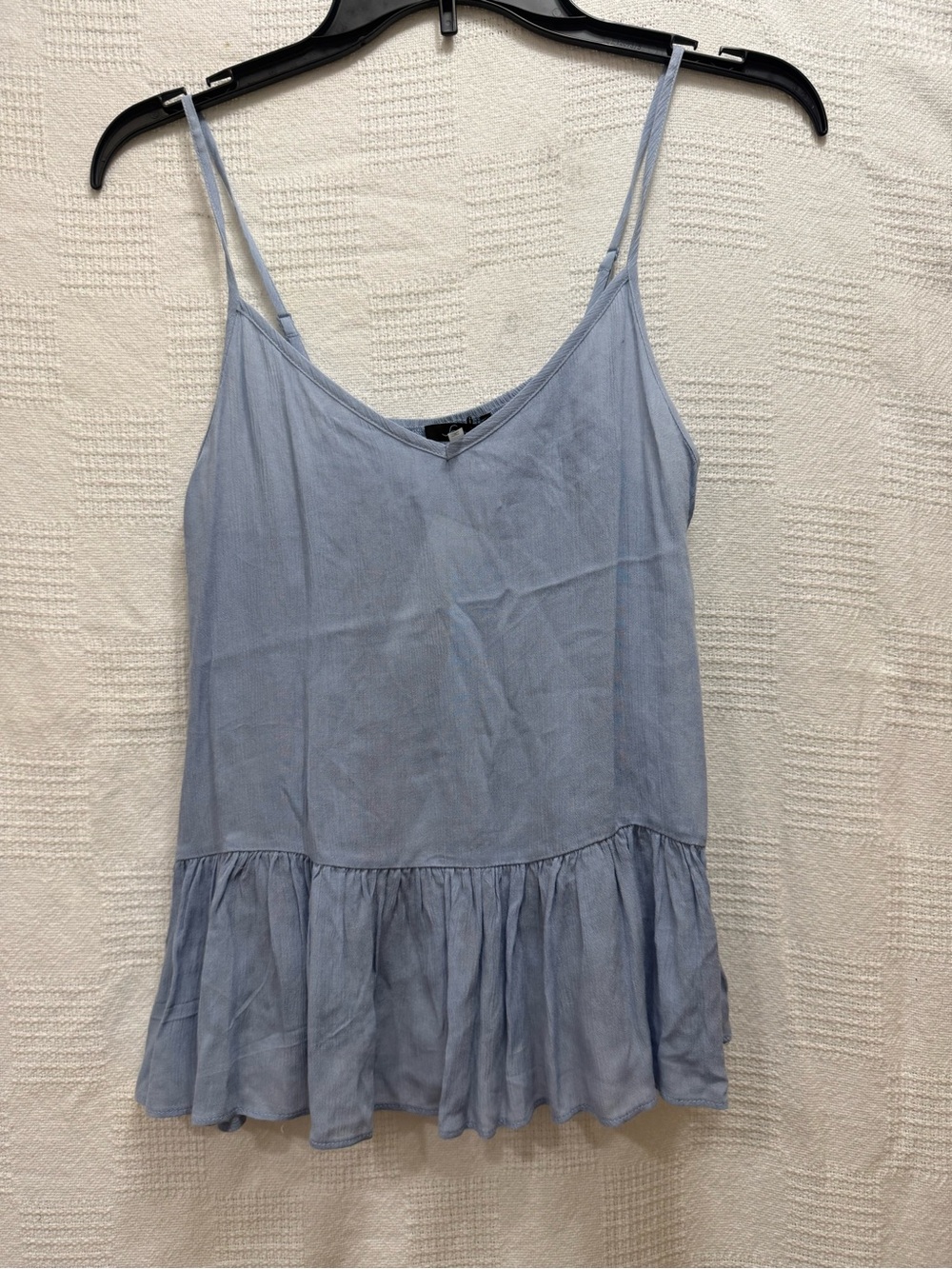 Soprano Light Blue Ruffle-Hem Spaghetti Strap Camisole